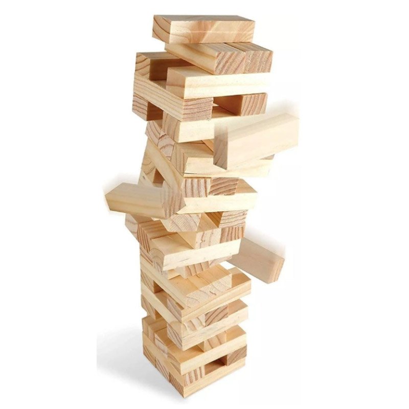 Close-up of solid wood blocks from Traditions Jumbling Tower game