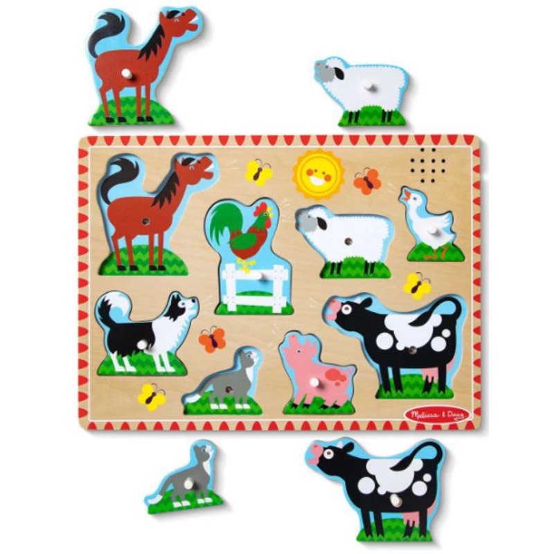 Melissa & Doug Farm Animals Sound Puzzle showing full-color pictures under pieces
