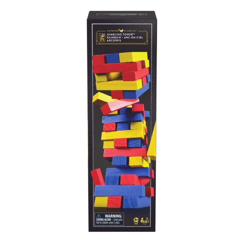 Cardinal Classics Rainbow Wooden Jumbling Tower with colorful stacked blocks
