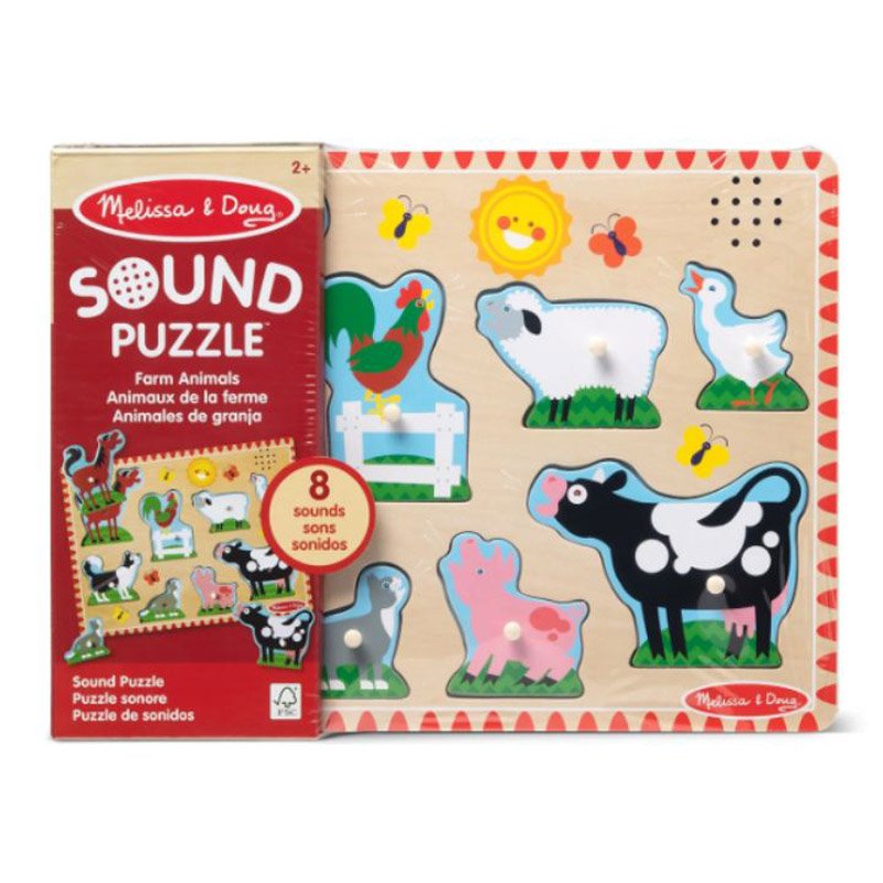 Melissa & Doug Farm Animals Sound Puzzle wooden peg puzzle with animal pieces