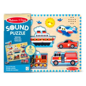 Melissa & Doug Vehicles Sound Puzzle wooden peg puzzle with vehicle pieces