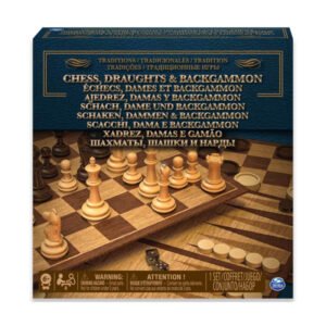 Cardinal Traditions games, 3-in-1 wooden game set, wooden chess checkers backgammon, family strategy game set