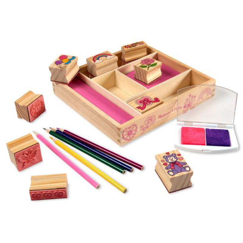 Melissa & Doug friendship wooden stamps displayed with 2-color inkpad