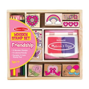 Melissa & Doug Wooden Stamp Set Friendship with stamps, inkpad, and colored pencils