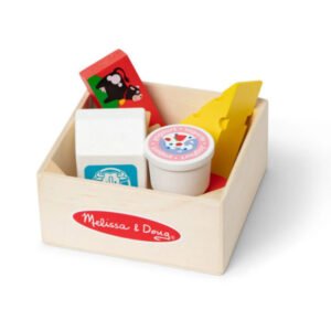 Melissa & Doug Wooden Food Groups Play Set Dairy with milk, butter, cheese, and yogurt