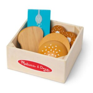 Melissa & Doug Wooden Food Groups Play Set Grains with rice, bread, bun, and pretzel