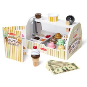 Melissa & Doug Scoop & Serve Ice Cream Counter wooden playset with scoops and toppings