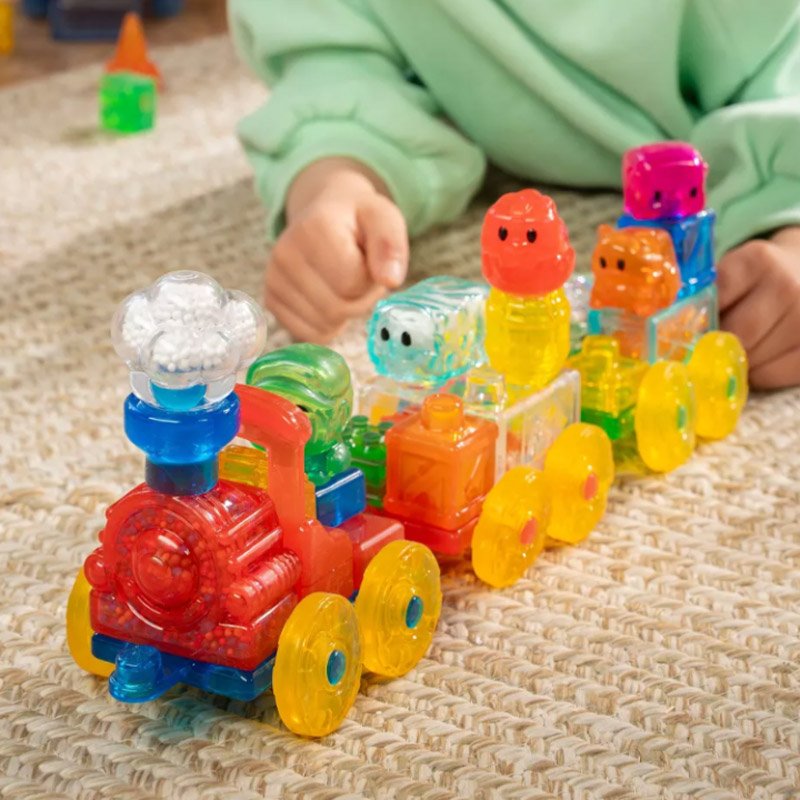 Close-up of textured cargo blocks from Squish Train Set